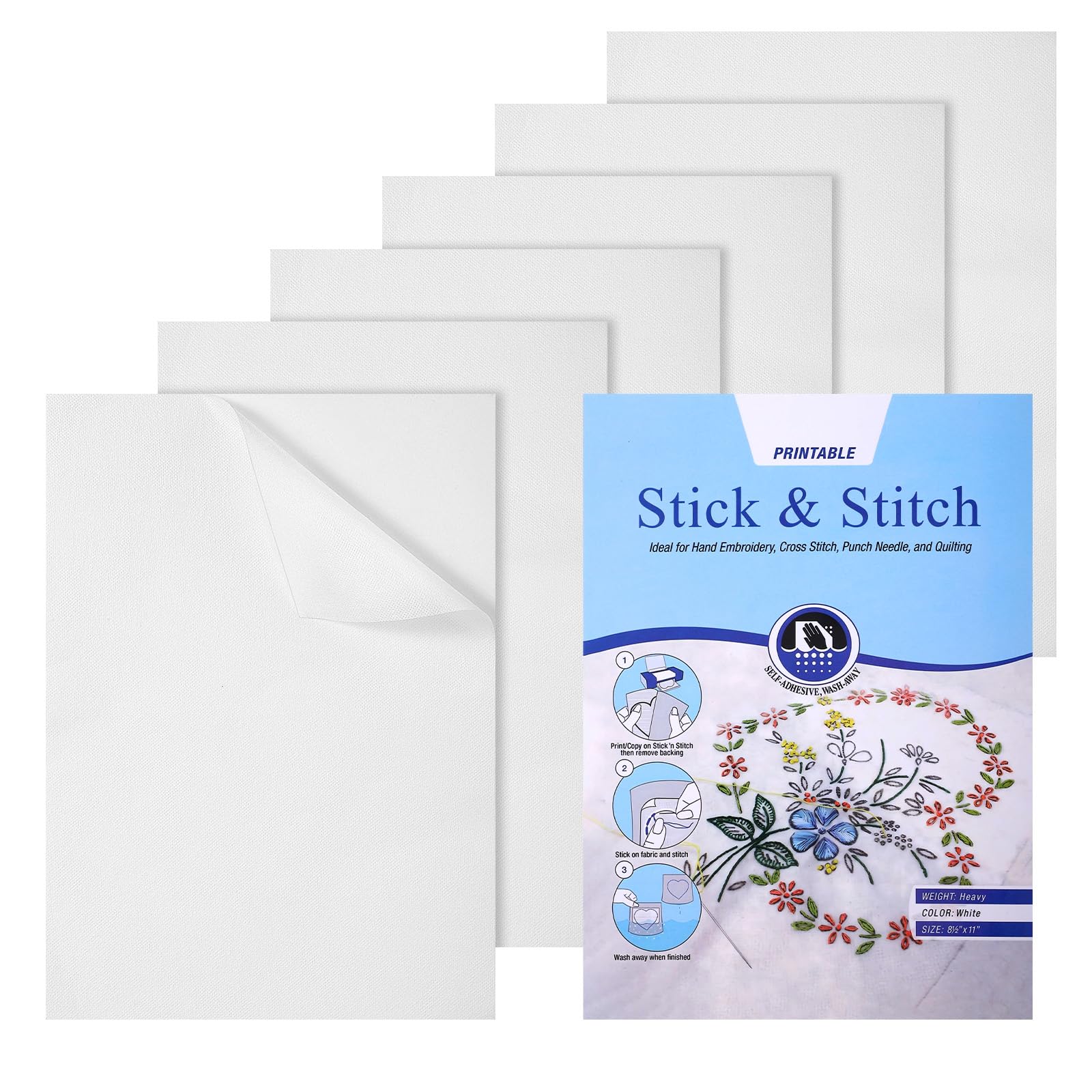 6PCS A4 Stick and Stitch Water Soluble Embroidery Paper, Self-Adhesive Printable & Drawable Transfer Stabilizer for Hand and Machine Embroidery, 11.7x8.3 Inch