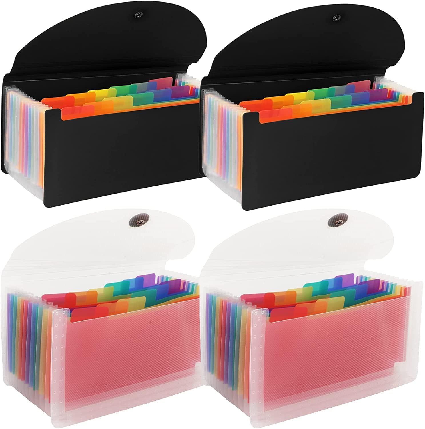 2 Pack Black and 2 Pack Translucent 13-Pockets Expanding Accordion File Folder Mini Organizer Wallet