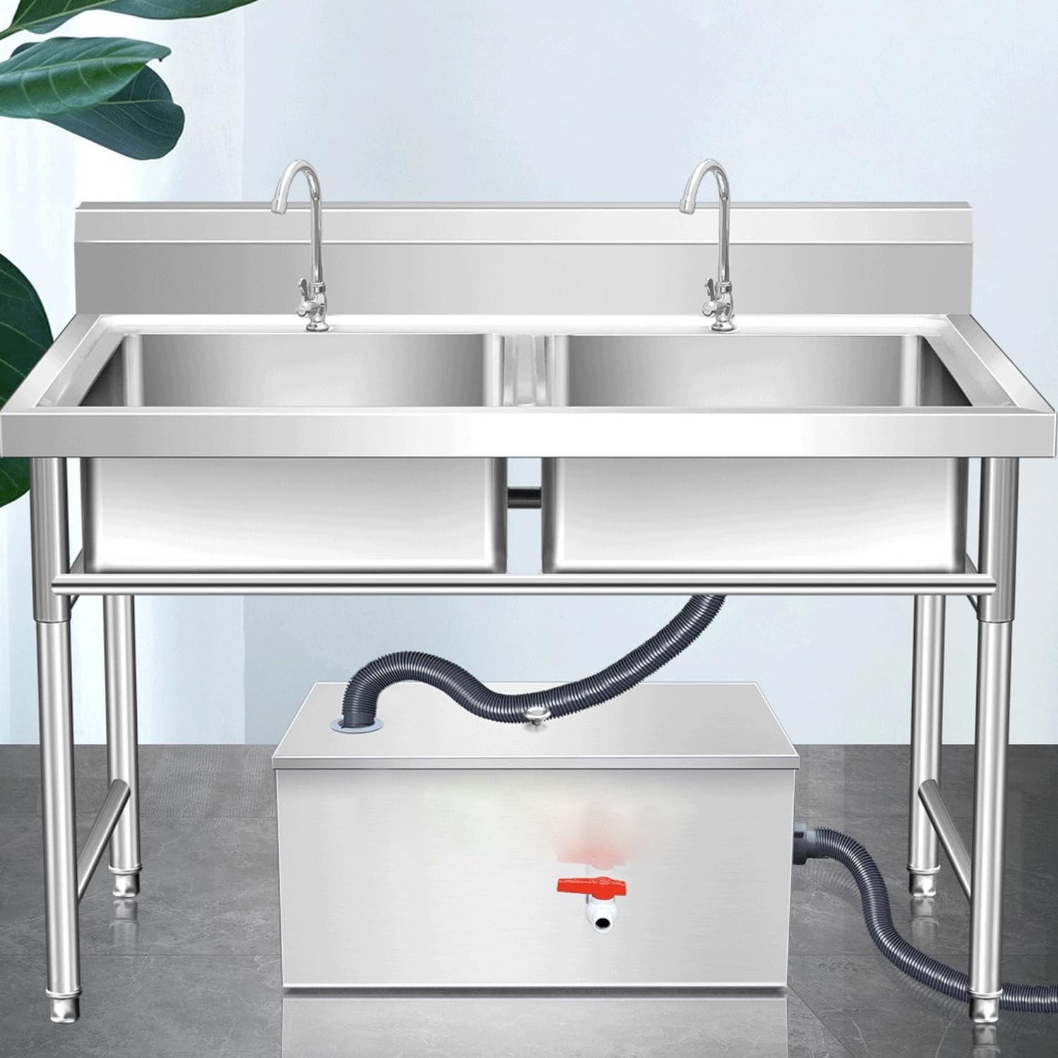 Séparateur de Graisse, Séparateur de Graisse Commercial en Acier Inoxydable, Séparateur de Graisse de Cuisine avec Panier Filtrant et Valve de Vidange d'huile, pour Évier Simple
