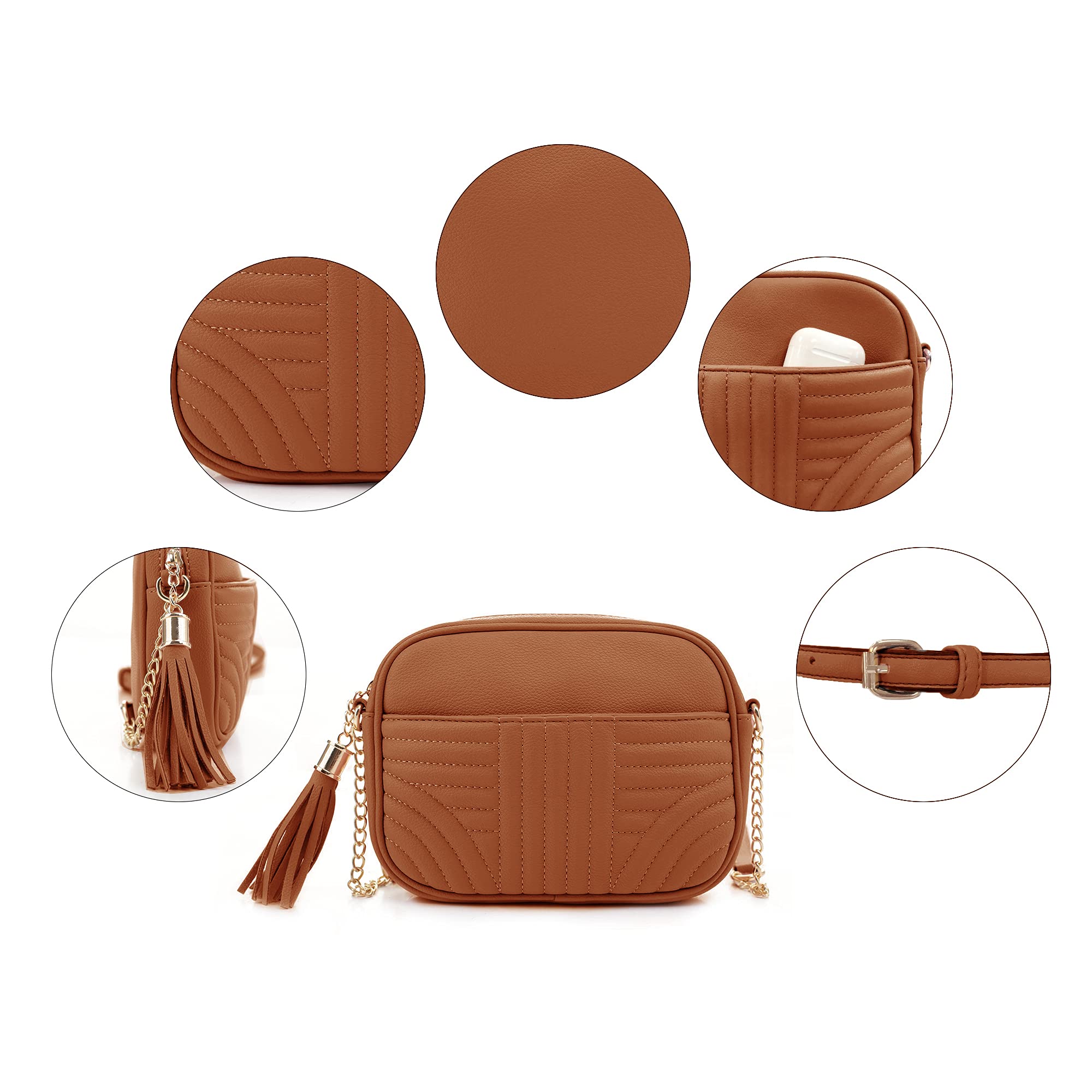 EVVE Quilted Crossbody Bags for Women - Stylish Camera Bag with Tassel - Lightweight Medium Size Shoulder Purse