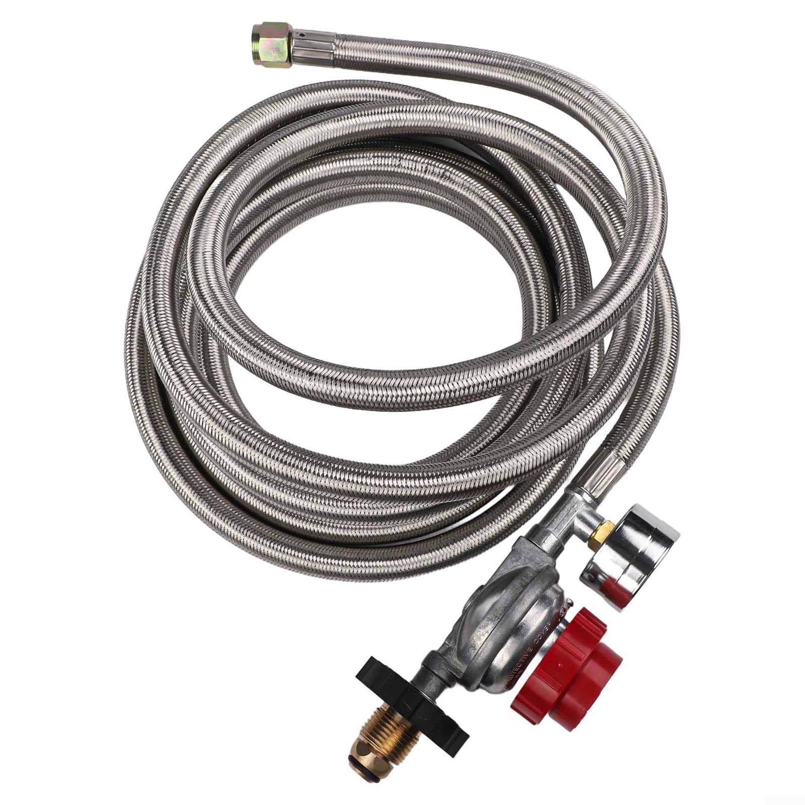 Regulador de propano de alta presión, con calibre 0-30 PSI, para, para tanque QCC1, manguera de acero inoxidable, para cocinar al aire libre, horno freidora de pavo, 5 pies (12 pies)