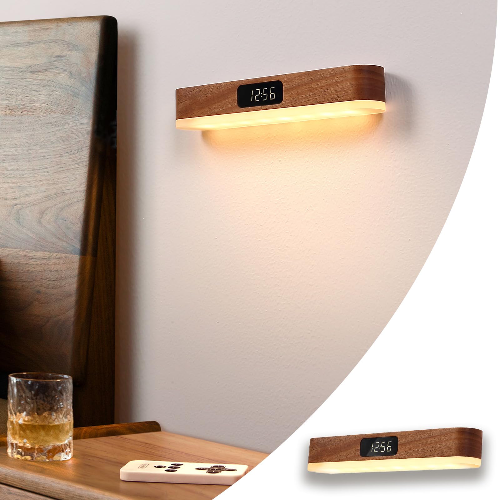 Amazon.co.jp: SKD タッチライト 木製 デスクライト 時計付き オフ