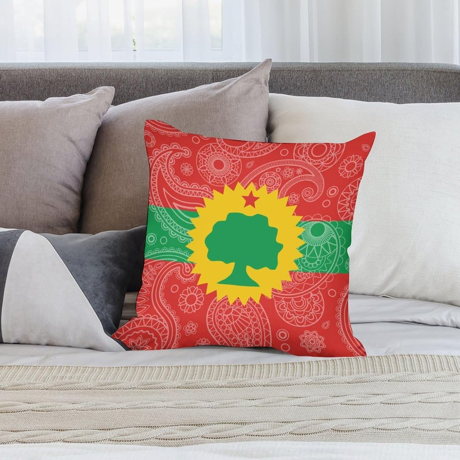 The Oromo Liberation Flag Paisley Printed Throw Pillow Case 4 Pcs Soft Pillowcases Pillows Covers Sofa Bed Decor 12/14/16/17/18/20/22/24/32 Inches
