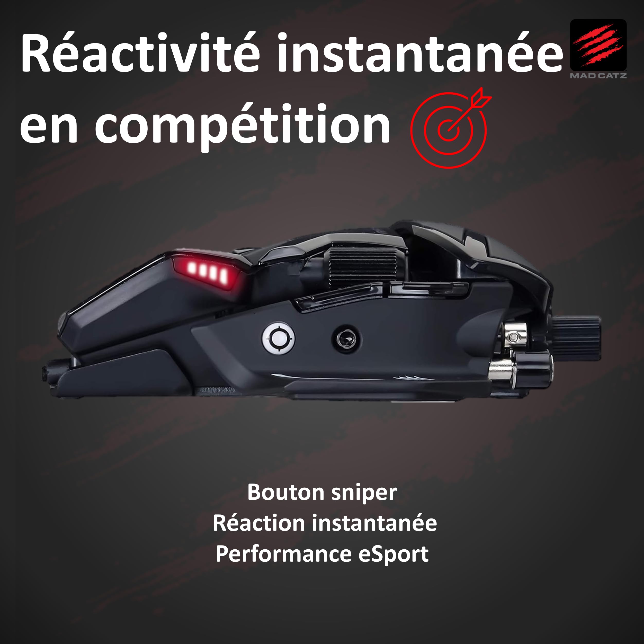 Mad Catz Rat 8+ Souris Gamer Filaire USB - Souris Ergonomique 11 Boutons Programmables - Capteur Optique Pixart3389 16000 DPI - Souris Gaming Pour PC Noir Avec Led Rouge Et Repose Poignet Reglable