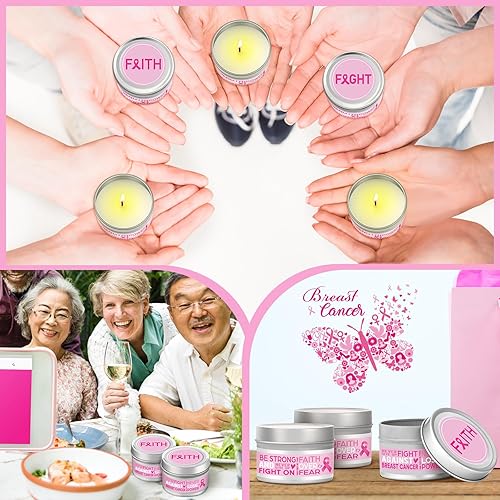 Miniatura 7 de MTLEE 12 velas para el cáncer de mama, regalos para mujeres sobre el cáncer de mama, velas de cinta con palabras, velas de soja para eventos,