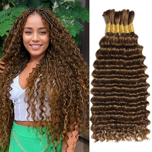Brown Bundles Human Hair for Braiding Deep Wave Bulk Boho