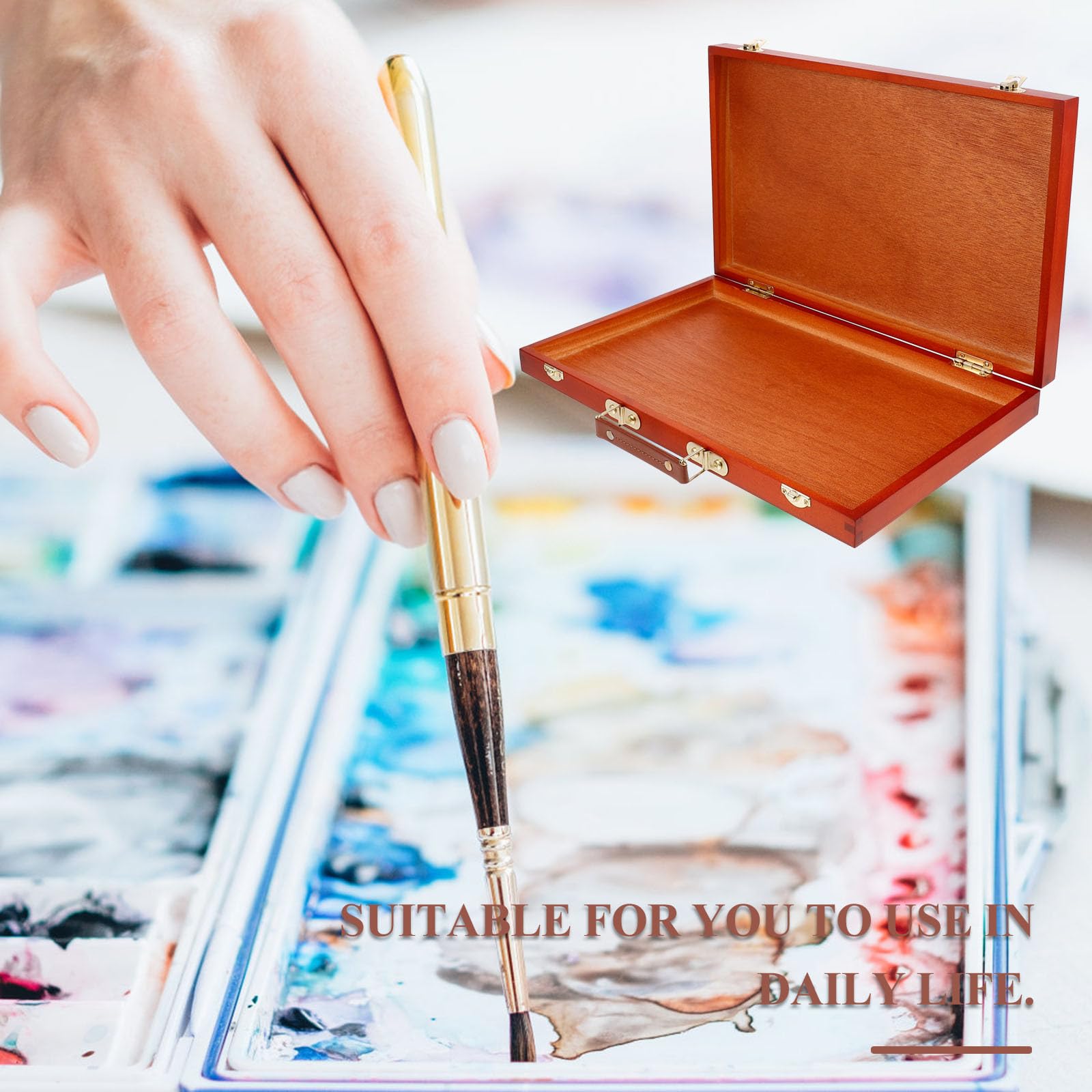 Operitacx Boîte de Rangement en Bois Portable pour Matériel de Dessin Poignée Solide, Caisse à Peinture Robuste et Multifonctionnelle pour Artistes
