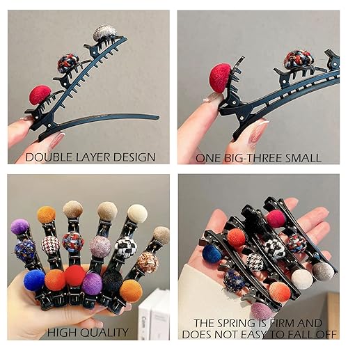 Miniatura 6 de Pinzas para el cabello trenzadas con piedra de cristal brillante, 12 unidades, pinzas para el cabello trenzadas con 3 clips pequeños, pinzas para el