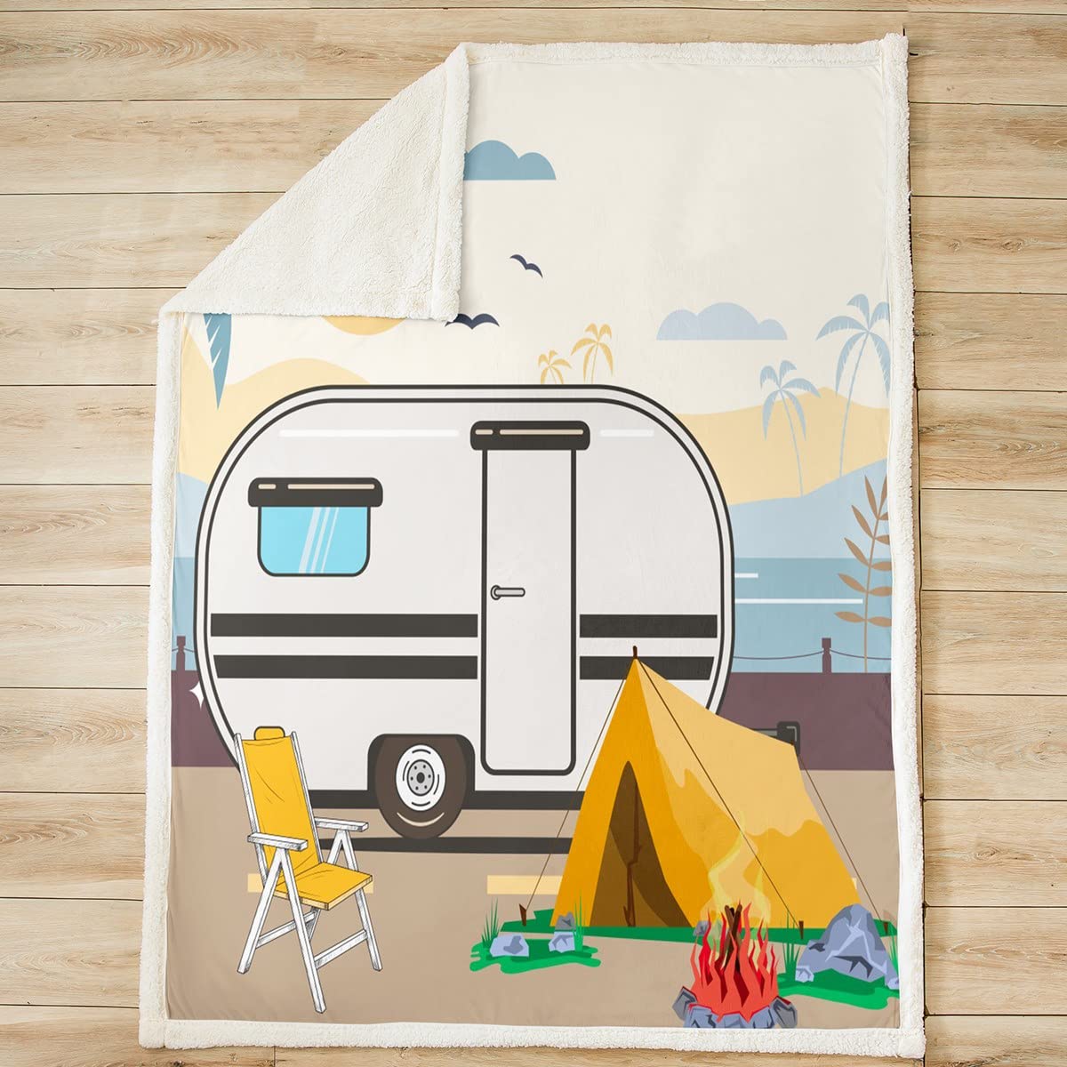 Grande coperta da campeggio Sherpa per camper e campeggio, coperta in pile per bambini, ragazzi, ragazze, camper, campeggio, auto, viaggi, coperta fuzzy per divano letto, queen 200 x 200 cm