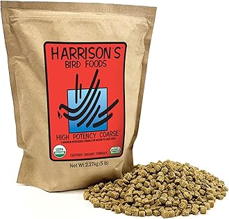 Harrison's Bird Foods High Potency Coarse—Maximum Nutritional Formula for Medium to Large Birds, Certified Organic Non-GMO Pet Bird Food, Vet-Developed, Suitable for All Life Stages, 2.27 kg/ 5 lb
