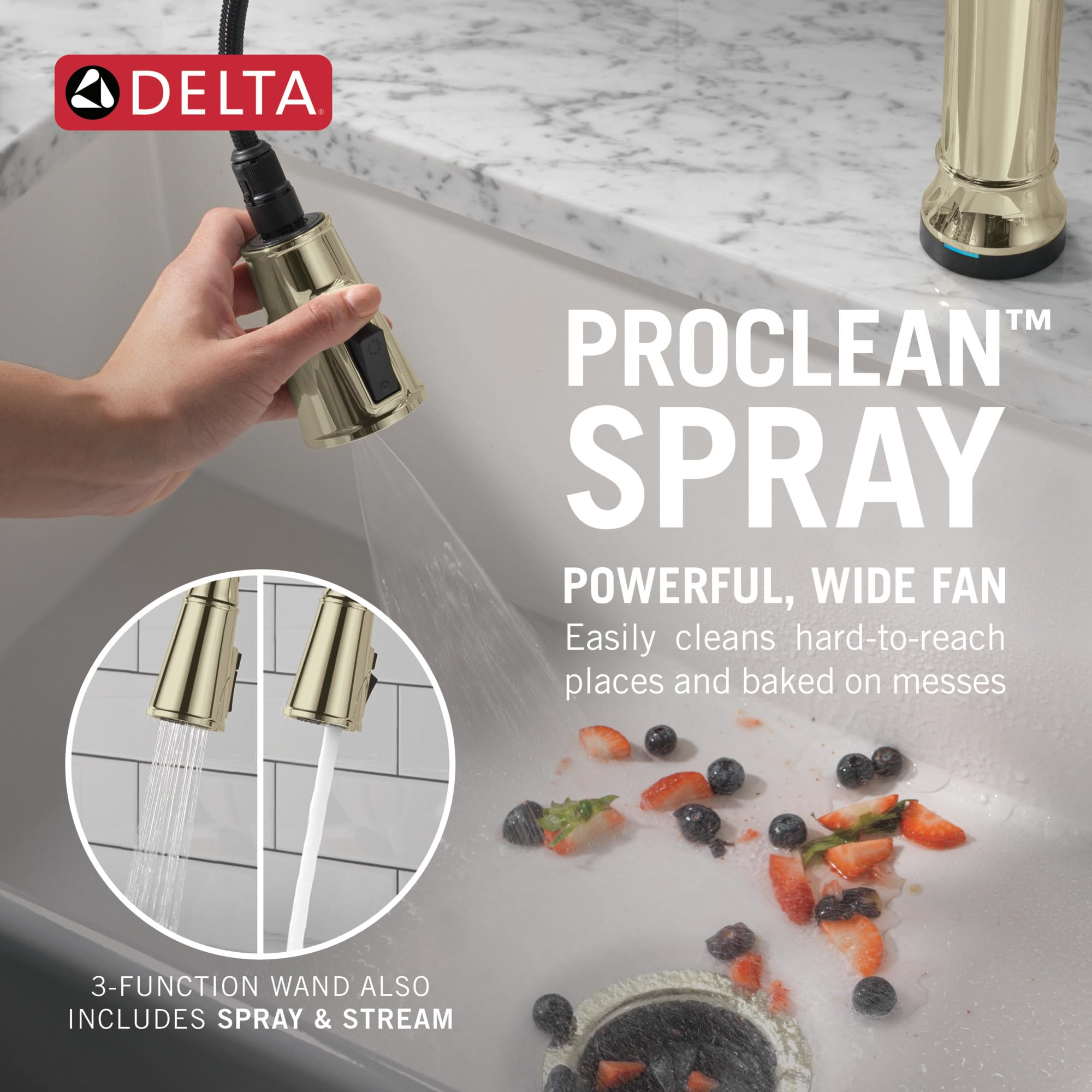 Delta Faucet Renaldi - Grifo de cocina sin contacto con tecnología táctil, grifo de fregadero de cocina de níquel pulido, grifo Delta ProClean, grifo de cocina extraíble, níquel pulido Lumicoat