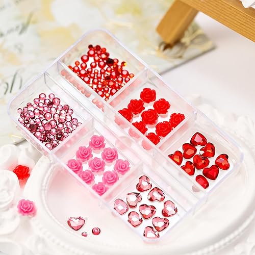 Miniatura 5 de 436 piezas de calcomanías de corazón para uñas, diseño de corazón rojo rosa, para el día de San Valentín, corazón 3D, diamante, autoadhesivo,
