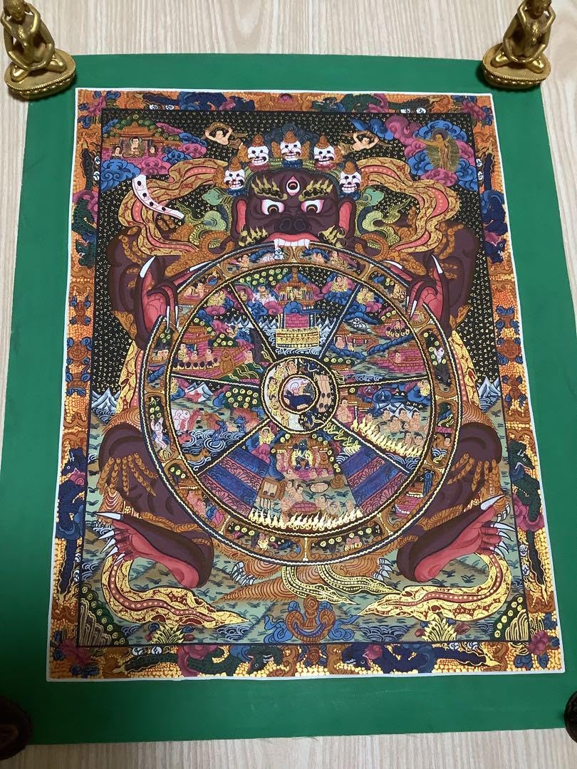 手描き肉筆画  チベット密教 新品 タンカ 曼荼羅 一点物 六道輪廻 D2 チベット密教 新品 1点物 》 手描き タンカ 曼荼羅 観音菩薩