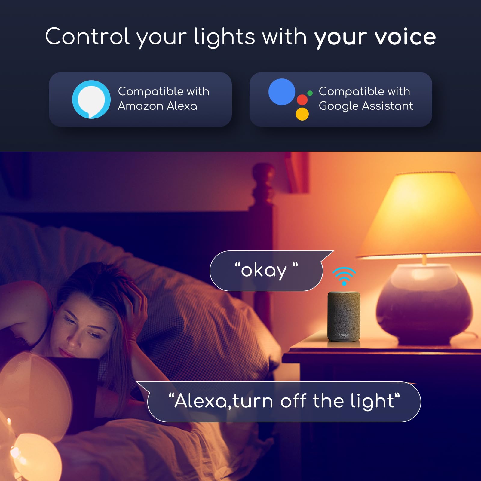 Aigostar - Lampadina Led smart A60 E27 attacco grande 9W， Funziona con Alexa e Google Home. Dimmerabile bianca 3000k - 6500k o RGB multicolore. Confezione da 6 Unità.