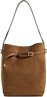 Madewell Women's Essential Belted Suede Bucket Tote - Luxe Leather Shoulder Bag with Magnetic Closure & Gold Hardware