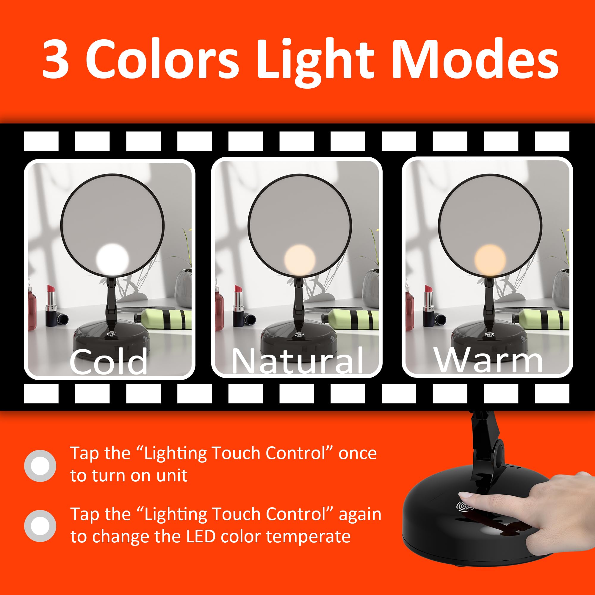 CFX Miroir de maquillage portable grossissant 1.0-15X LED