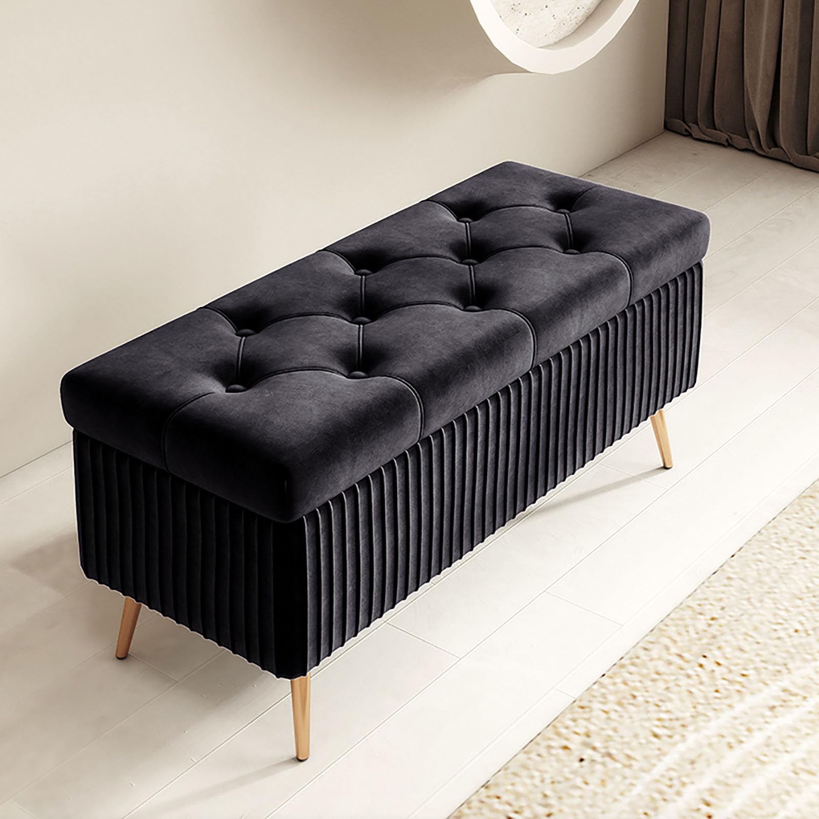 Porte-chaussures banc de rangement intérieur en bois et métal noir