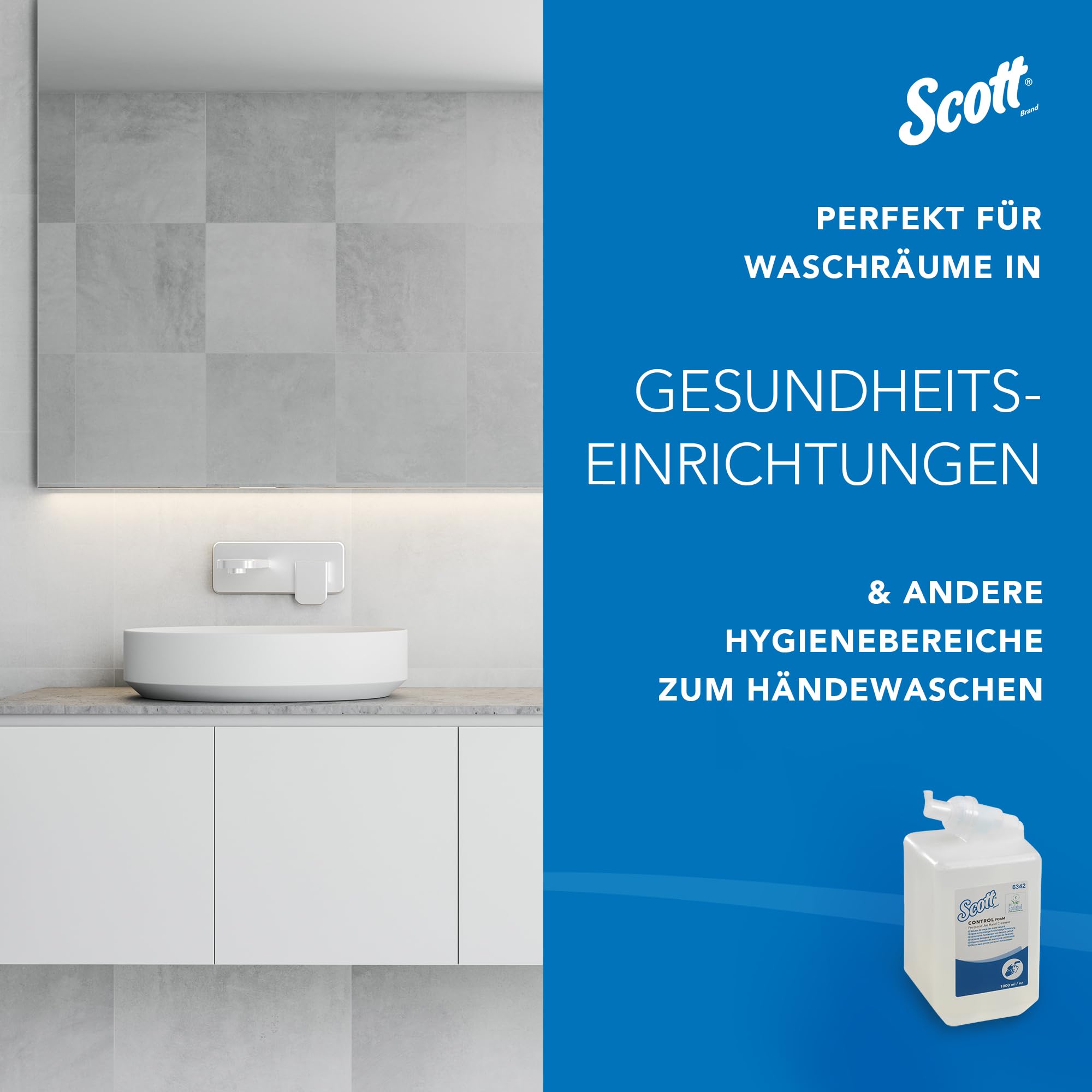 Scott Control Schaumhandseife 6342, unparfümierte Handseife für häufige Verwendung, 6 Kassetten farbloser Handreiniger x 1 Liter (insges. 6 l)