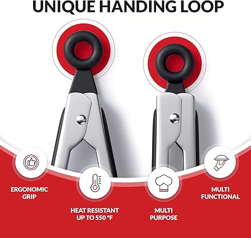 Miniatura 3 de Boxiki Kitchen - Pinzas de cocina para cocinar con puntas de silicona de acero inoxidable sin BPA, juego de 2 pinzas de silicona para cocinar, asar