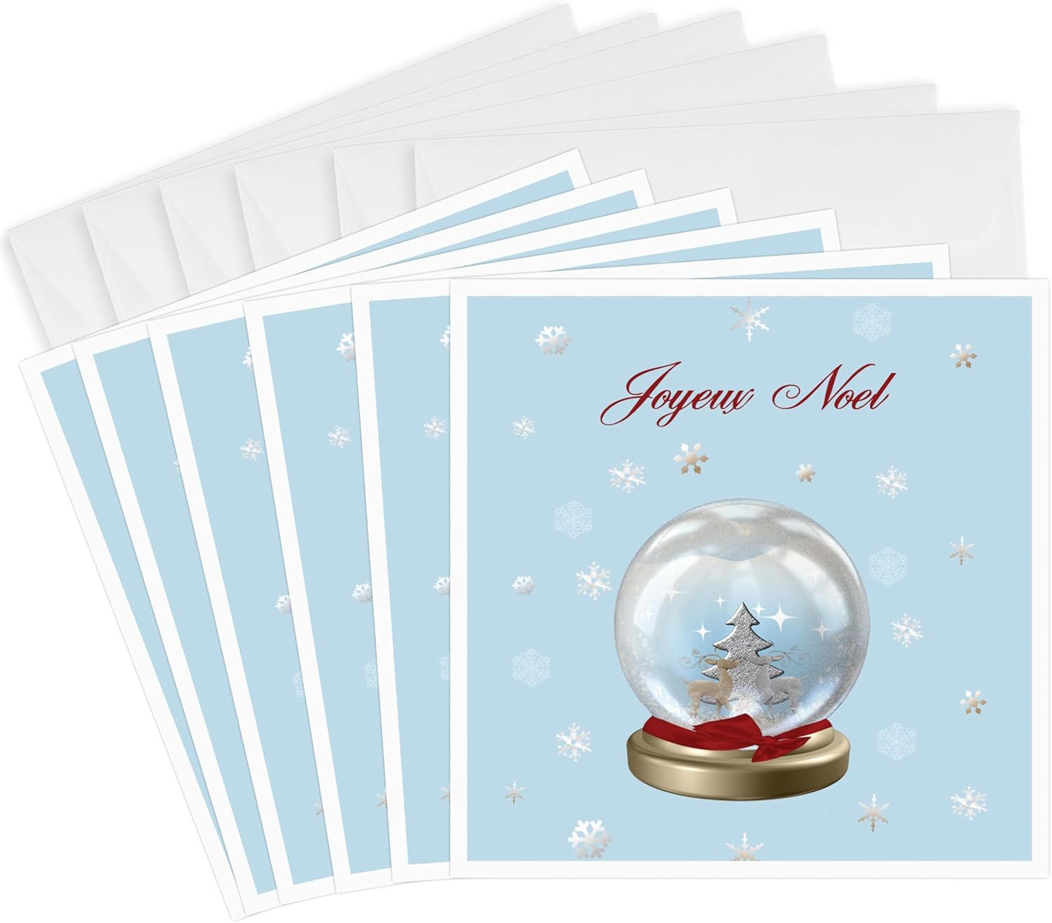 Deer, Tree and Snowflakes, Merry Christmas in French - Greeting Cards, 6 x 6 inches, set of 6 (gc_160045_1)