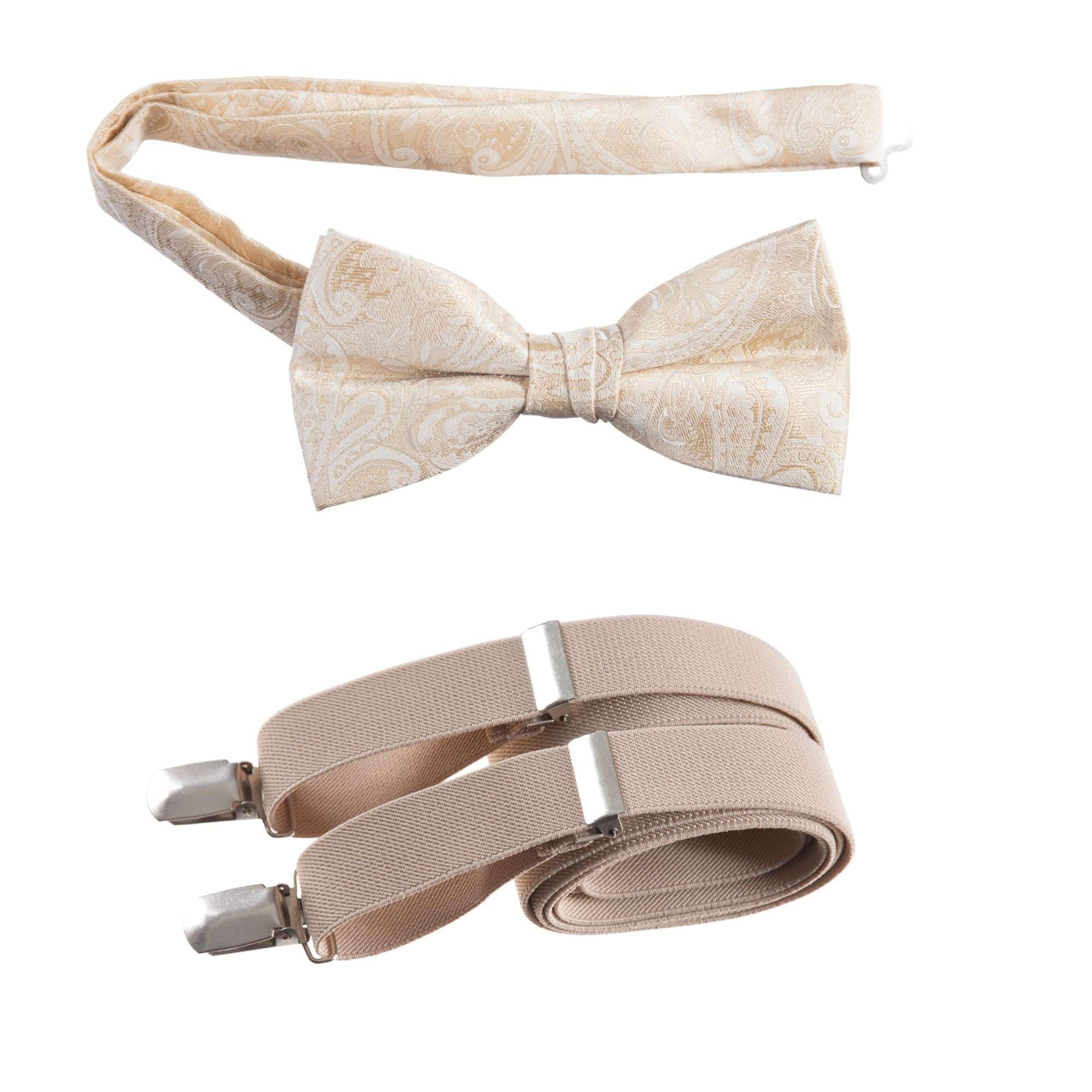 Tuxgear Boys Bow Tie and Adjustable Stretch Suspender Sets, Champagne Paisley, 40