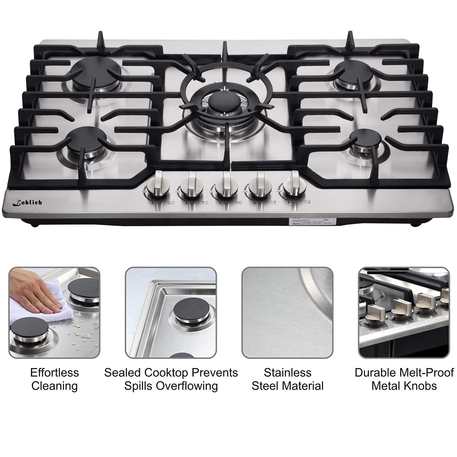 30 Inch Gas Cooktop LW5S01, Sealed 5 Burners Gas Cooktop,Stainless