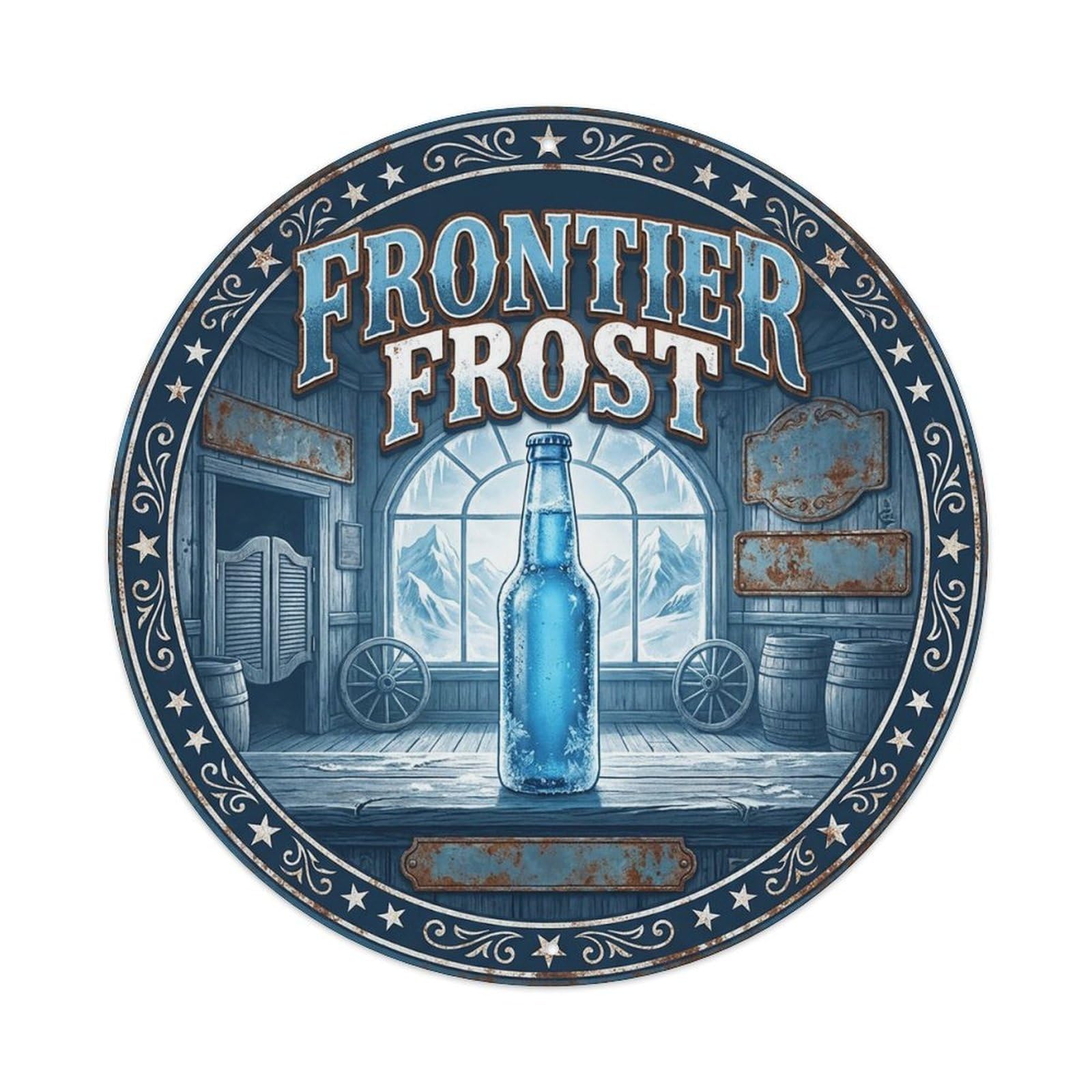 Vintage Beer Western Cowboy Frontier Frost Retro Bar for Pub Vintage Metal Tin Sign Plaque Wall Decor for Cafe, Club Bar, Office, Garden Metal Poster 8x8Inch
