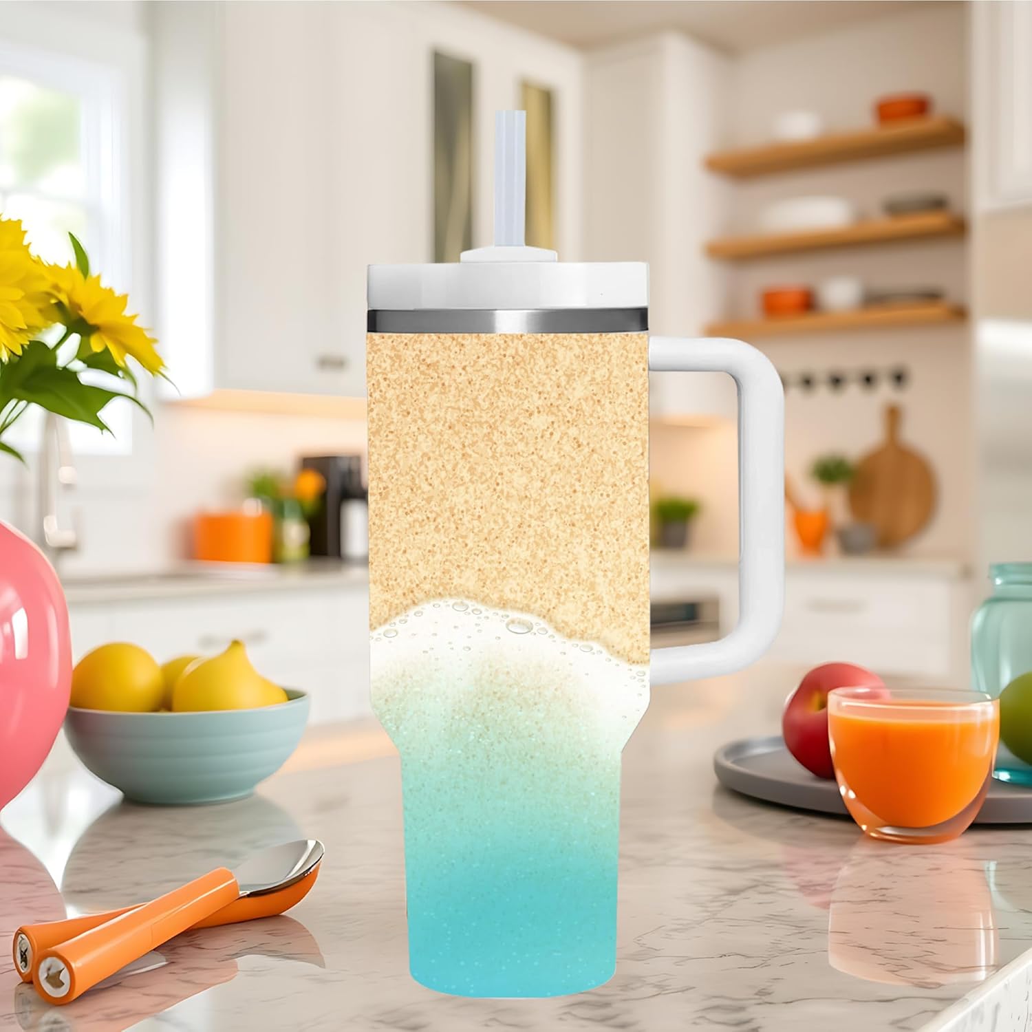 AMZUShome 40 OZ Beach Tumbler with Handle.beach lover gifts.Unique Birthday Christmas Gifts for beach lover.Personalized 40 OZ Beach Tumbler Gifts for Women Men. - Image 4