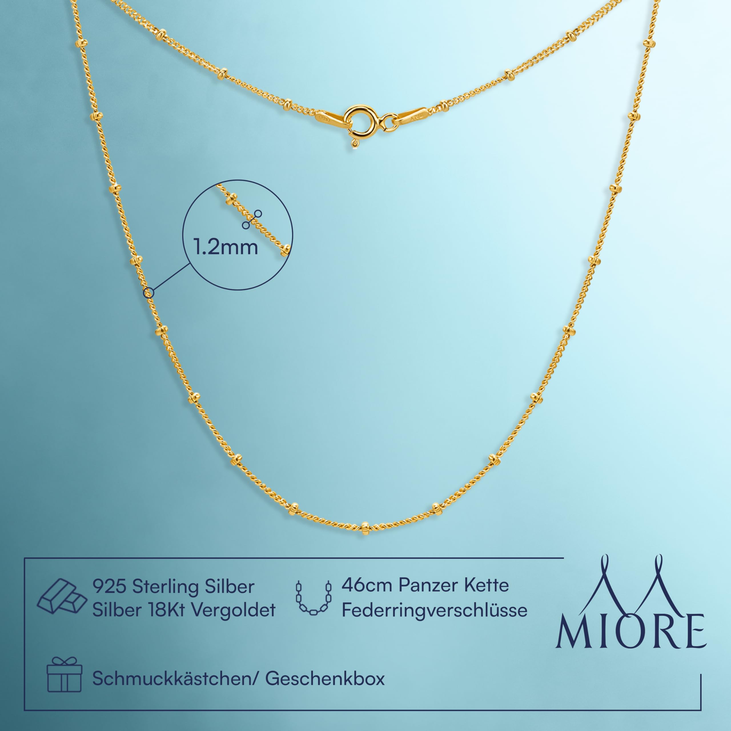 MIORE Kette Damen, 925 Silber 18K Vergoldet, Fantasie Collier vergoldete Silberkette, Kette Silber 46 cm, Schmuck Damen allergenfrei & handgemacht in Italien, Silberschmuck in hochwertiger Schmuckbox