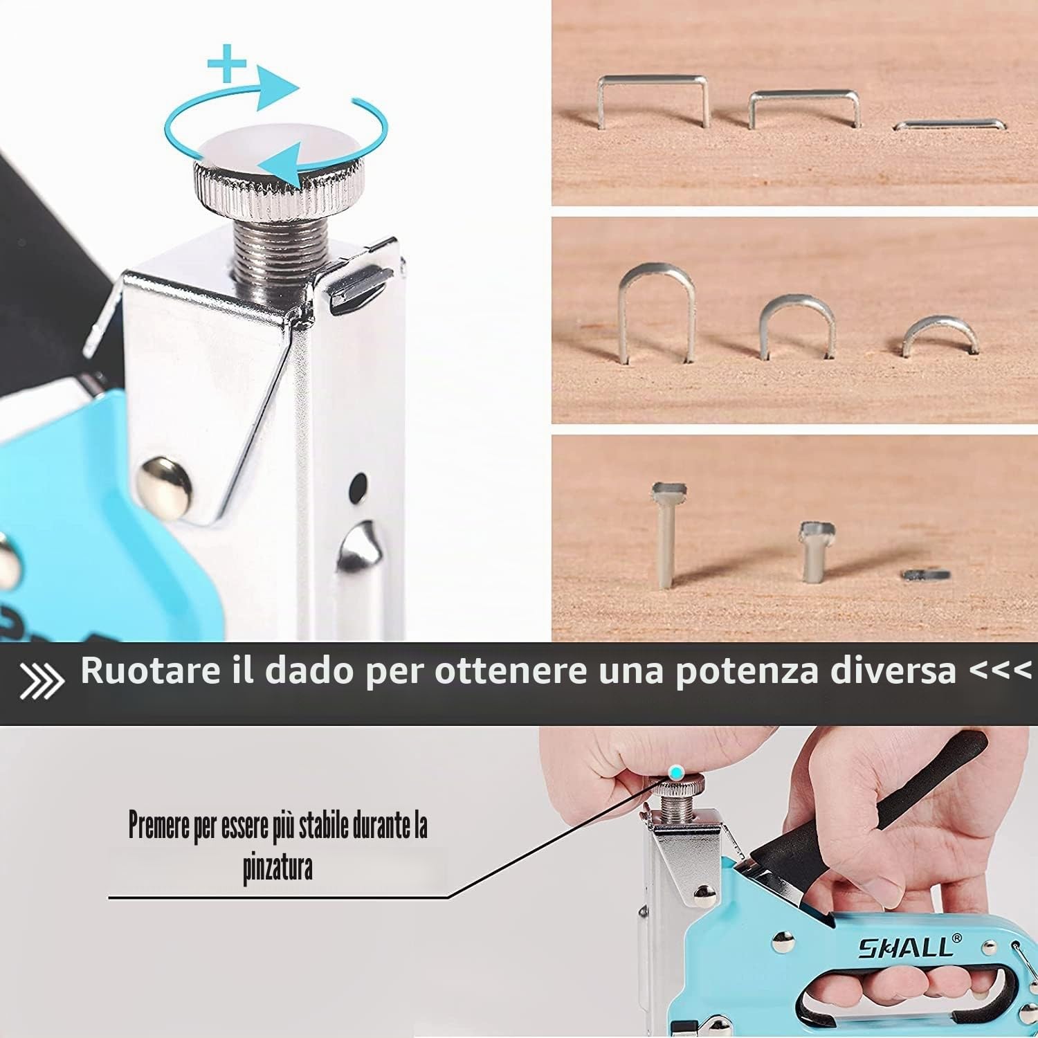 SHALL Set di pinzatrici a mano, 3 in 1, potente pinzatrice per legno con 3000 punte, certificato TÜV GS, pistola per falegnameria, decorazione, fissaggio cavi, incl. rimozione graffette