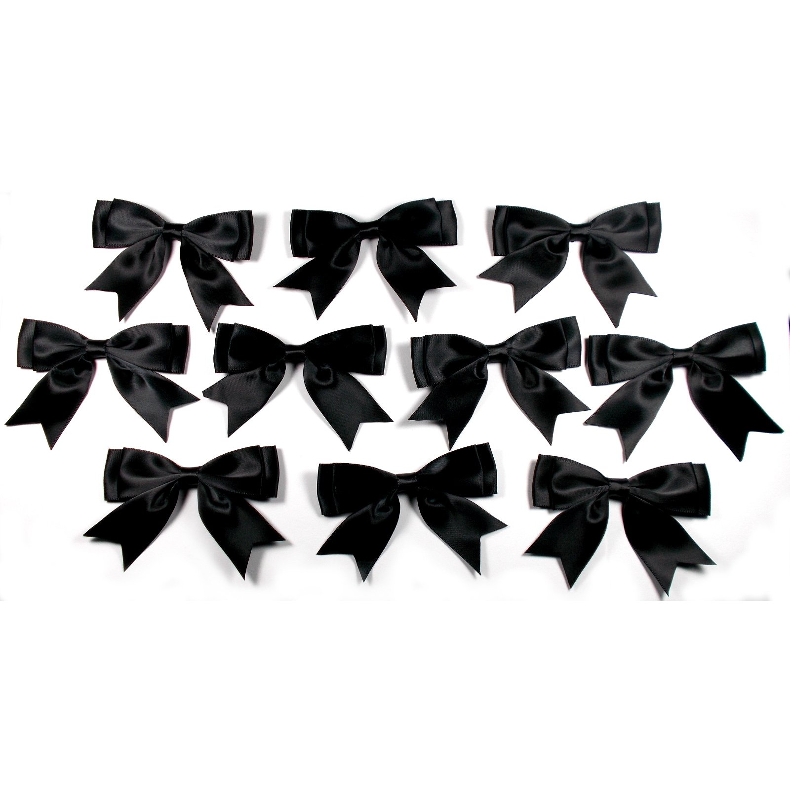 Push The Button Black Large Satin Ribbon Double Bows 8Cm Wide Pack Of 10 (Black)