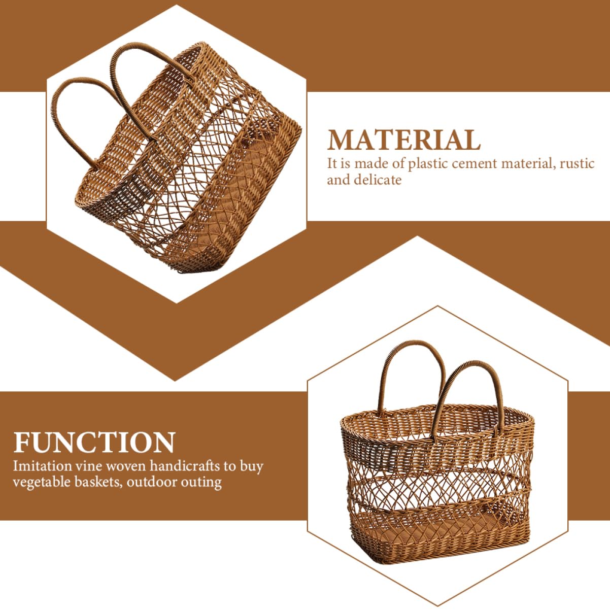 PRETYZOOM Cesta Tejida De Ratán Sintético Resistente Al Desgaste Multifuncional Para Fruta Almacenamiento Picnic Camping
