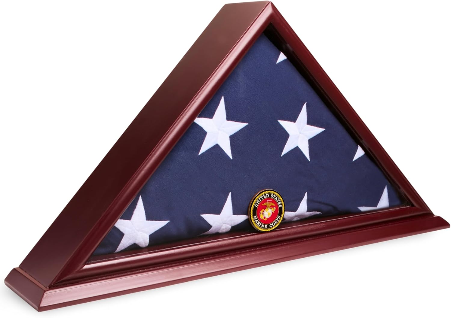 5x9.5 Burial Flag Display Case – Armed Forces Emblem Military Memorial Shadow Box for Veteran Funeral Flag with Acrylic Front (Marine Corp)