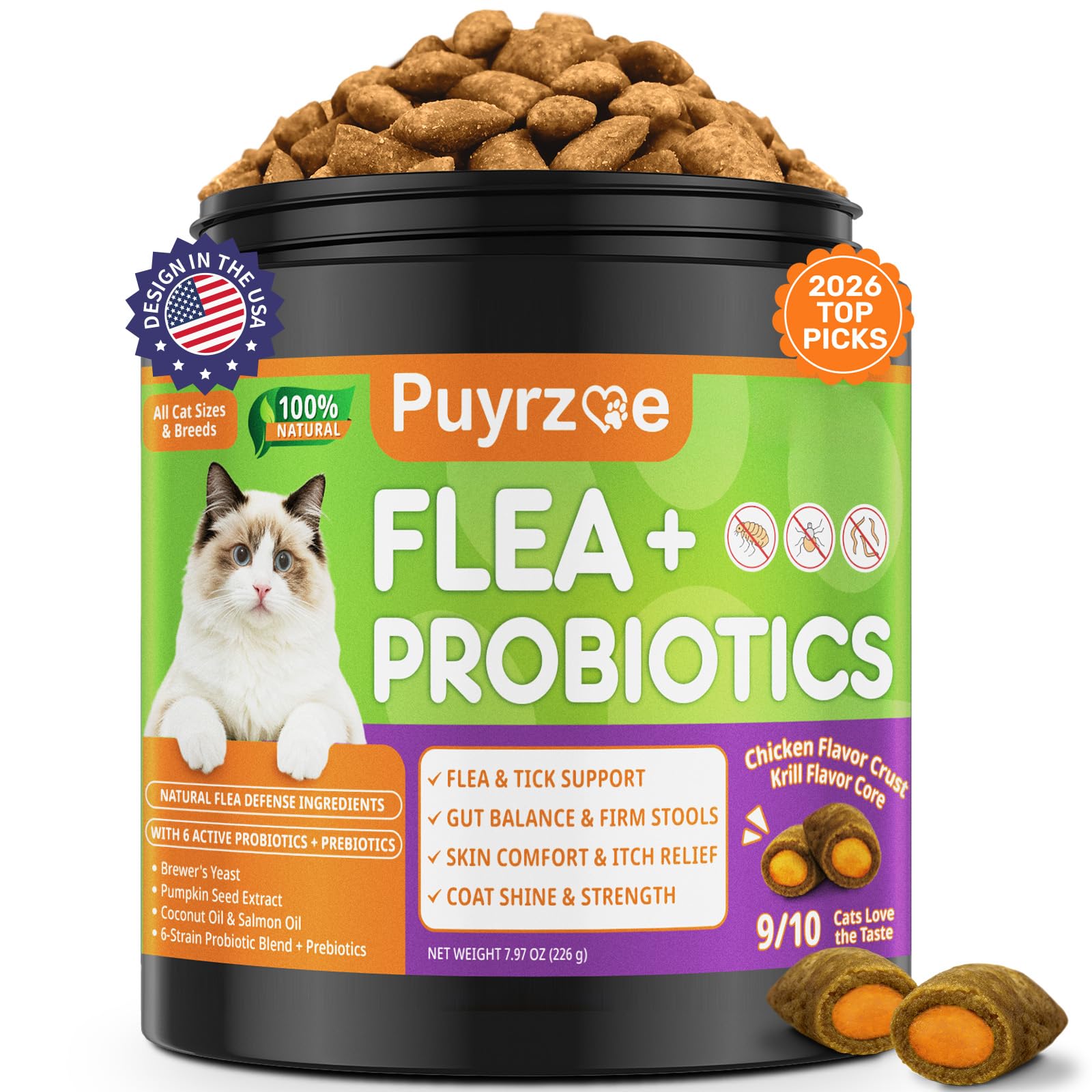Puyrzoe Flea and Tick Prevention for Cats, Cat Flea Treatment Chews, 500 Ct