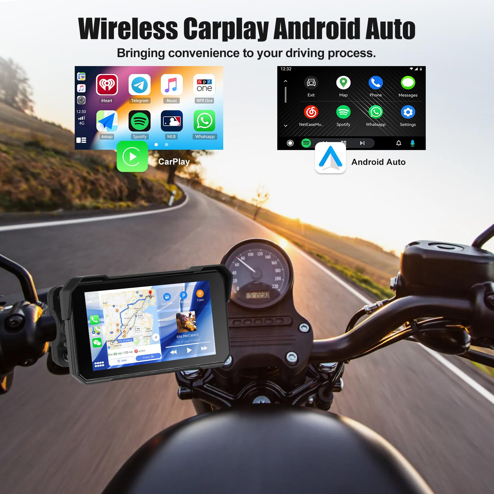 5 Inch Motorcycle Carplay GPS Navigation System with Carplay and Android Auto Portable Screen with Bluetooth, Navigation, Siri, Google Assistant（Not Inchluded TPMS） — view 4
