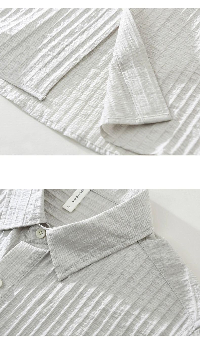 Camicetta da Uomo a Righe Traspirante a Taglio Slim, Top Leggero a Colletto abbattuto per Estate Casual