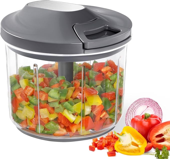 LHS Manual Food Processor Large Vegetable Chopper, 1000ML Pull String Chopper Garlic Mincer Onion Cutter for Veggies,Salad,Fruits, Nuts, BPA Free, Black