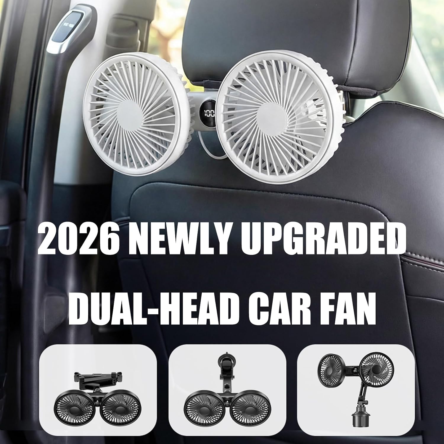 Portable 2 in 1 Car Fan Air Circulator with Flexible Stands and Long Battery Life Ideal for Travel Camping Backseat Cooling Fast Cooling Car Fan