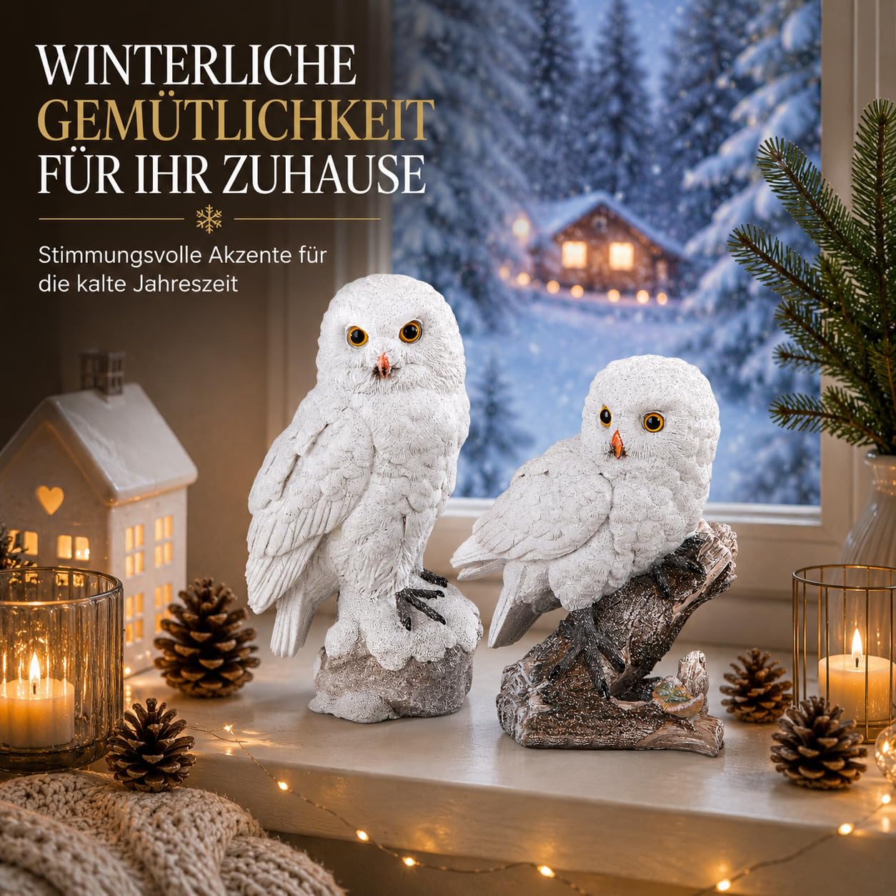 Unbekannt Bollweg Formano Deko Eule sort. 1 von 2 Weiss handgefertigte antikfarben Kunststein-Figur mit geeister, reliefierter Oberfläche