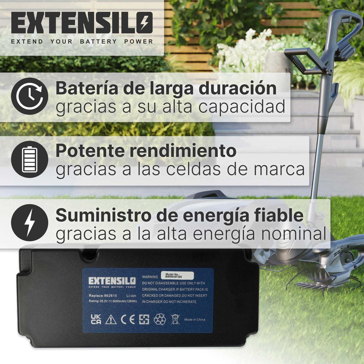 Batería Compatible con Smart G-Force SB1200 Robot cortacésped cortacésped 5000mAh 25,2V Li-Ion 126 WH