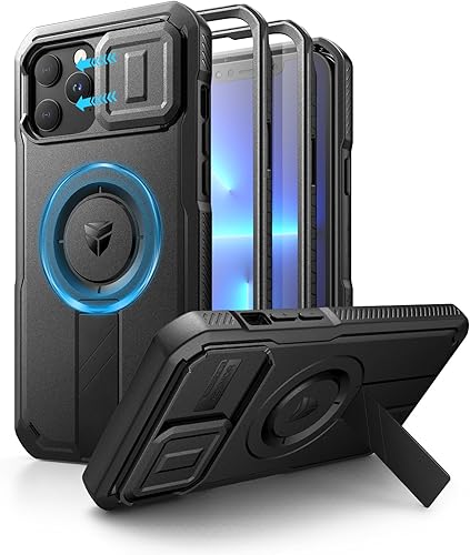 Vista 86 de Dexnor - Funda para iPhone 14 Pro Max con tapa deslizante para cámara, soporte ajustable y protector de pantalla integrado, carcasa magnética Negro