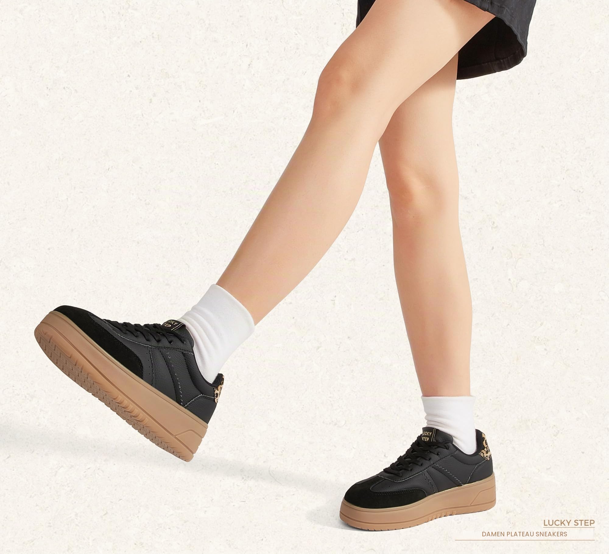 LUCKY STEP Damen Plateau-Sneakers mit Schnürung | Bequeme Freizeitschuhe mit Dicker Gummisohle aus Kunstleder | Low-Top Design für Stadt, Alltag & Sport