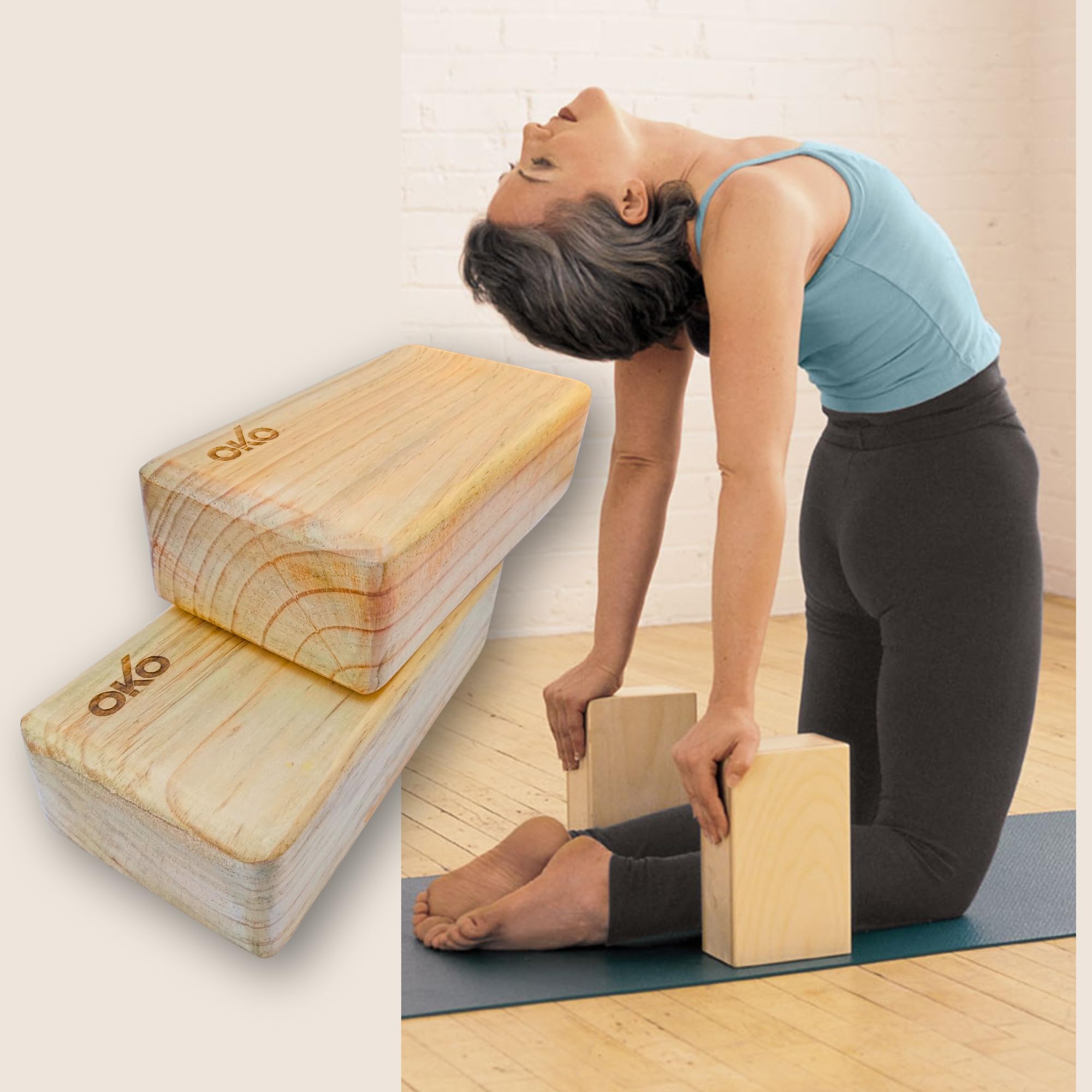 OKO Wooden Yoga Block, Pure Pine Wood Handstand Block, Support Brick to Deepen Poses, Improve Strength and Flexibility, Great for Yoga, Workout, Fitness & Gym - Brown | Pack Of - 2 |-image-25
