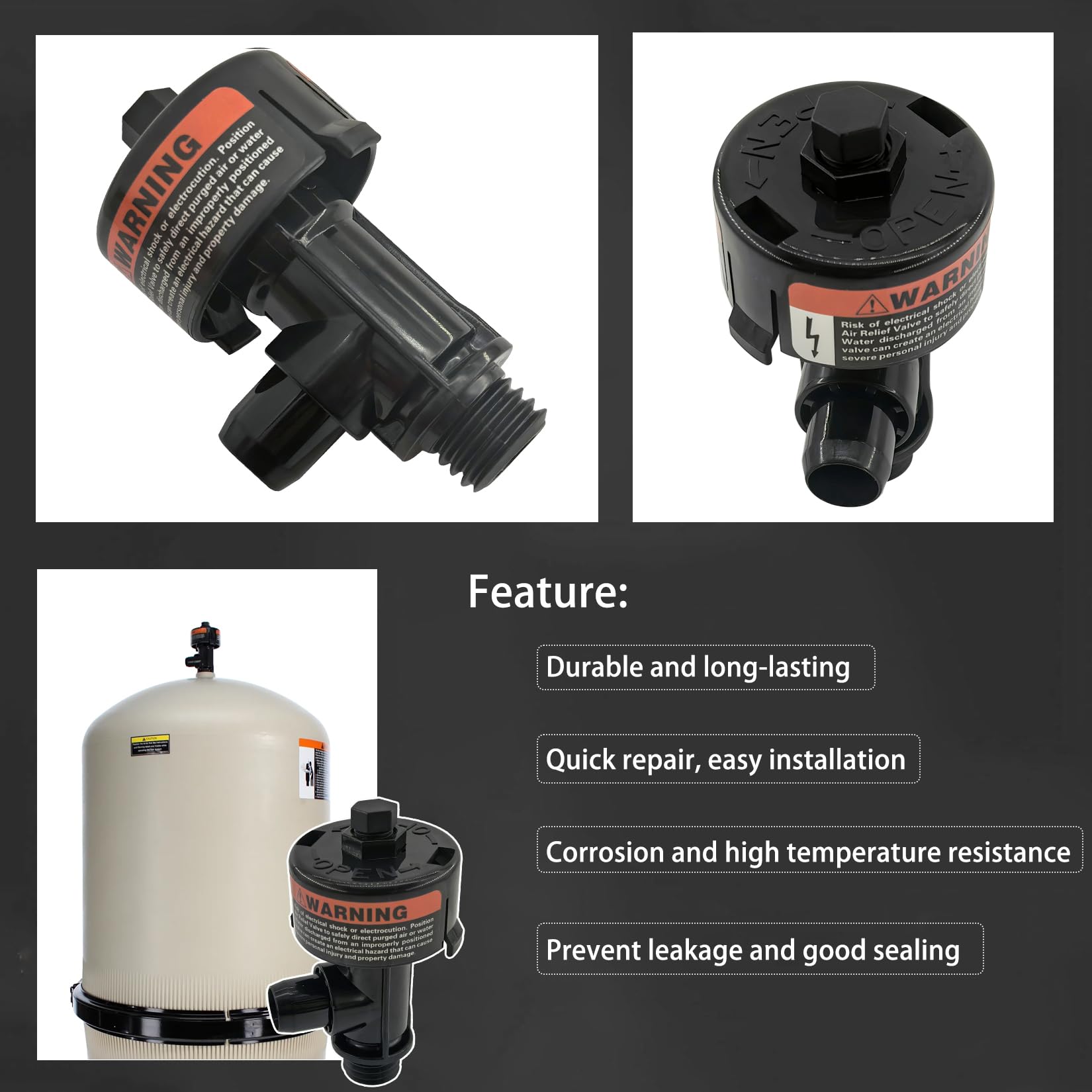 98209800 98209803 Manuelles Luftentlastungsventil mit Manometer für Schwimmbad und Spa-Filter, hoher Durchfluss, manuelles Überdruckventil (kein Manometer)