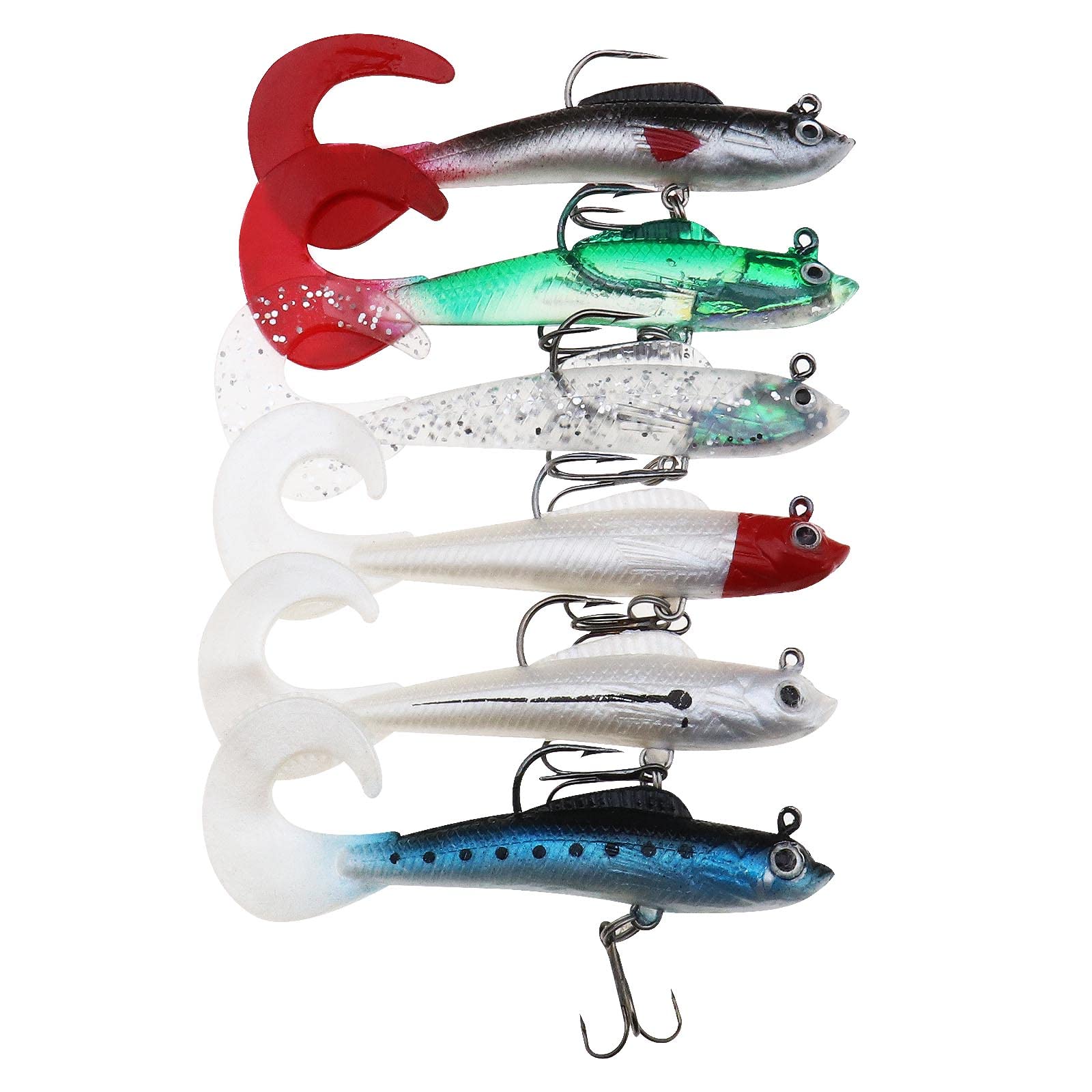 6PCS Fishing Lures Set Artificial Fish Bait Soft PVC Luminous Fishing Bait with Hooks Fishing Tackles for Freshwater Saltwater Bass Trout Catfish Salmon Lures