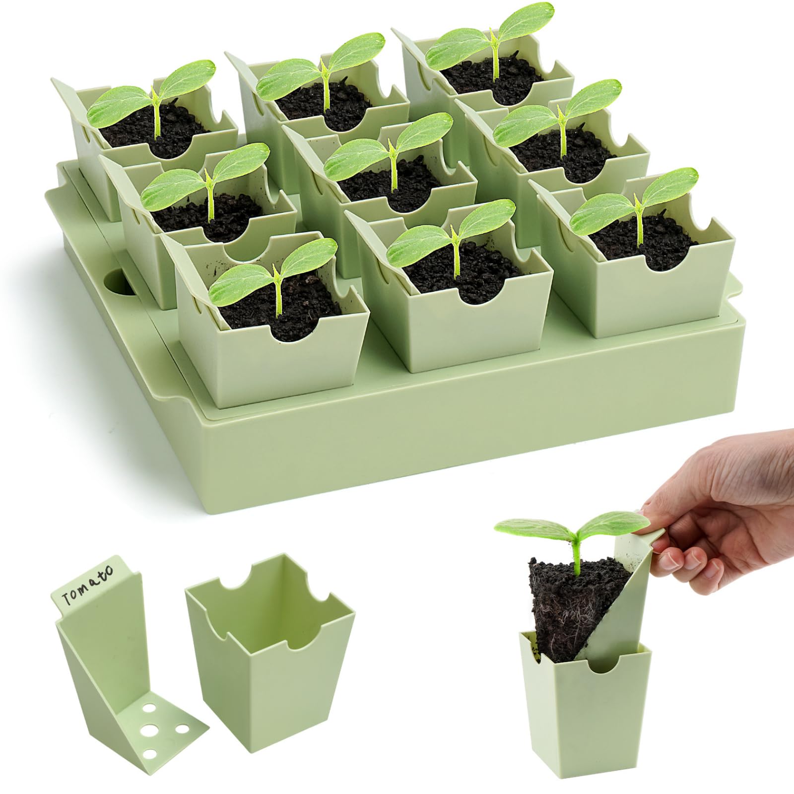 GREENBAZZAR Green Bazzar Seed Starter Tray, Dual-Purpose Handles for Transplanting & Labeling, 9 Deep 2.3 in Cells, Extra-Thick Reusable Germination Kit, for Indoor, Outdoor & Greenhouse Use