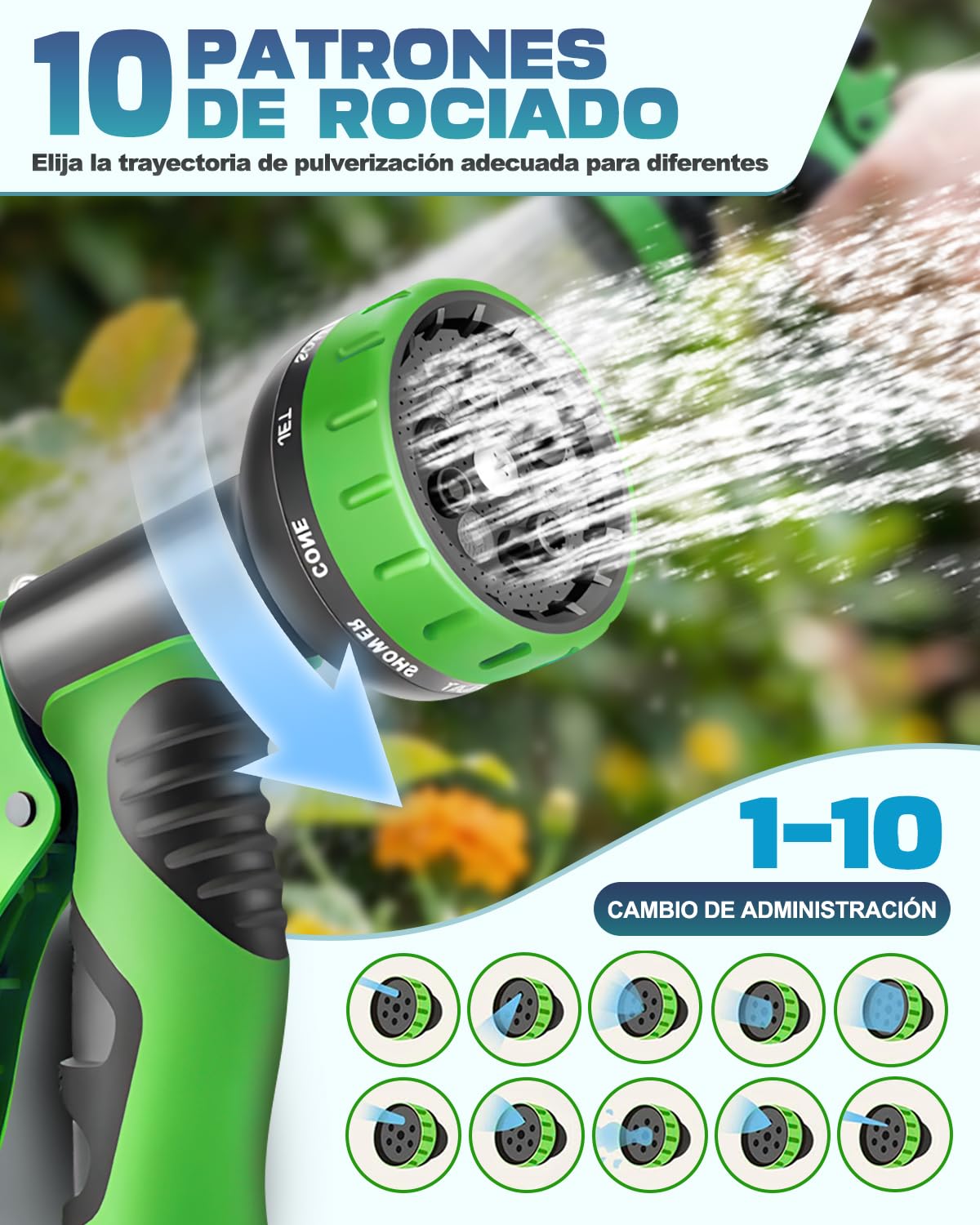 Manguera Extensible 45m Verde, Tubo de Agua Flexible para Jardinería y Limpieza, Manguera Retráctil Resistente al Desgaste, Accesorios de Conexión Rápida
