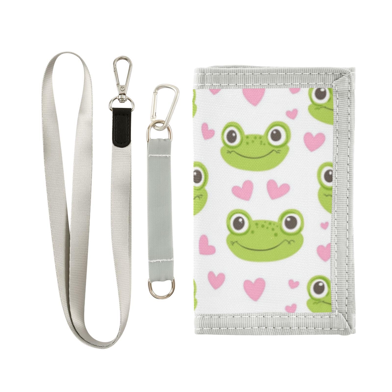 Wusikd Frog Face Hearts Kids Wallet for Boys Girls Cartoon Toddler Trifold Wallet Novelty Wallet for Teens Women Men