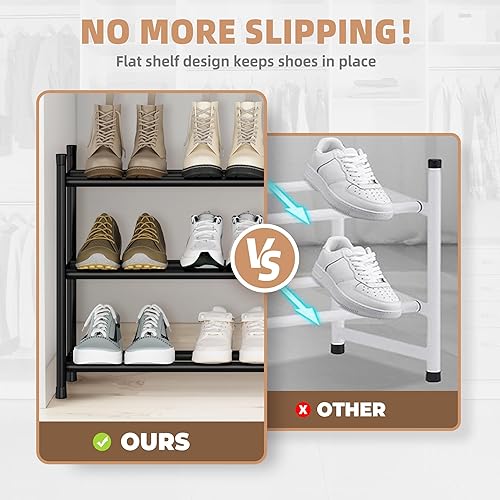 Miniatura 5 de STORAGE MANIAC Zapatero largo expandible, 18 pares de zapatero apilable de metal, estante ajustable para zapatos, organizador de zapatos