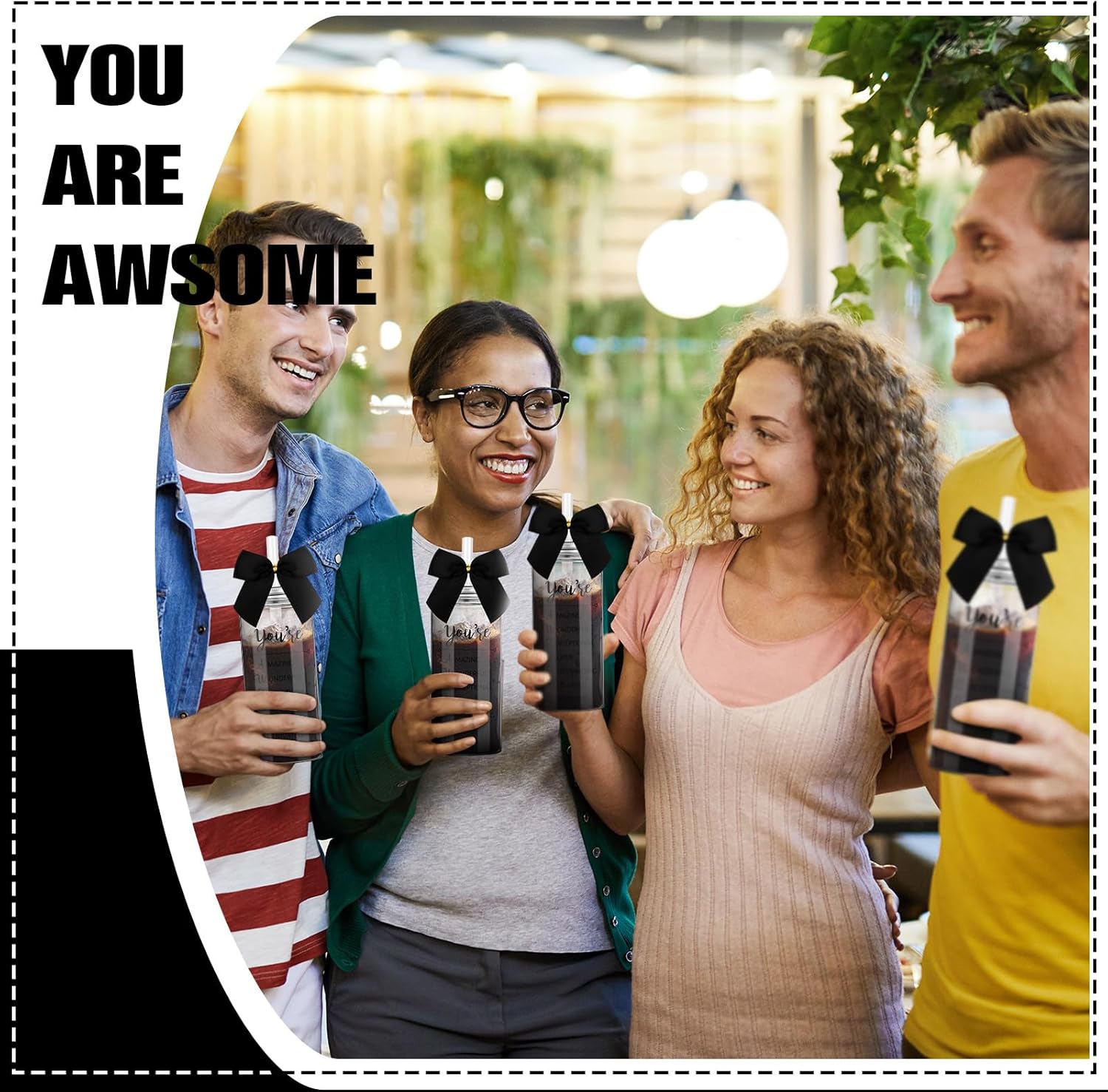 Skylety 24 Pack Valentine Employee Appreciation Gifts Bulk for Men You Are Awesome Black Cups 13.5 oz Plastic Skinny Tumbler with Straw Lid Inspirational Cups for Team Office Customer Coworker Staff - Image 4